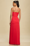 RED DRAPE FRONT BUSTIER DRESS