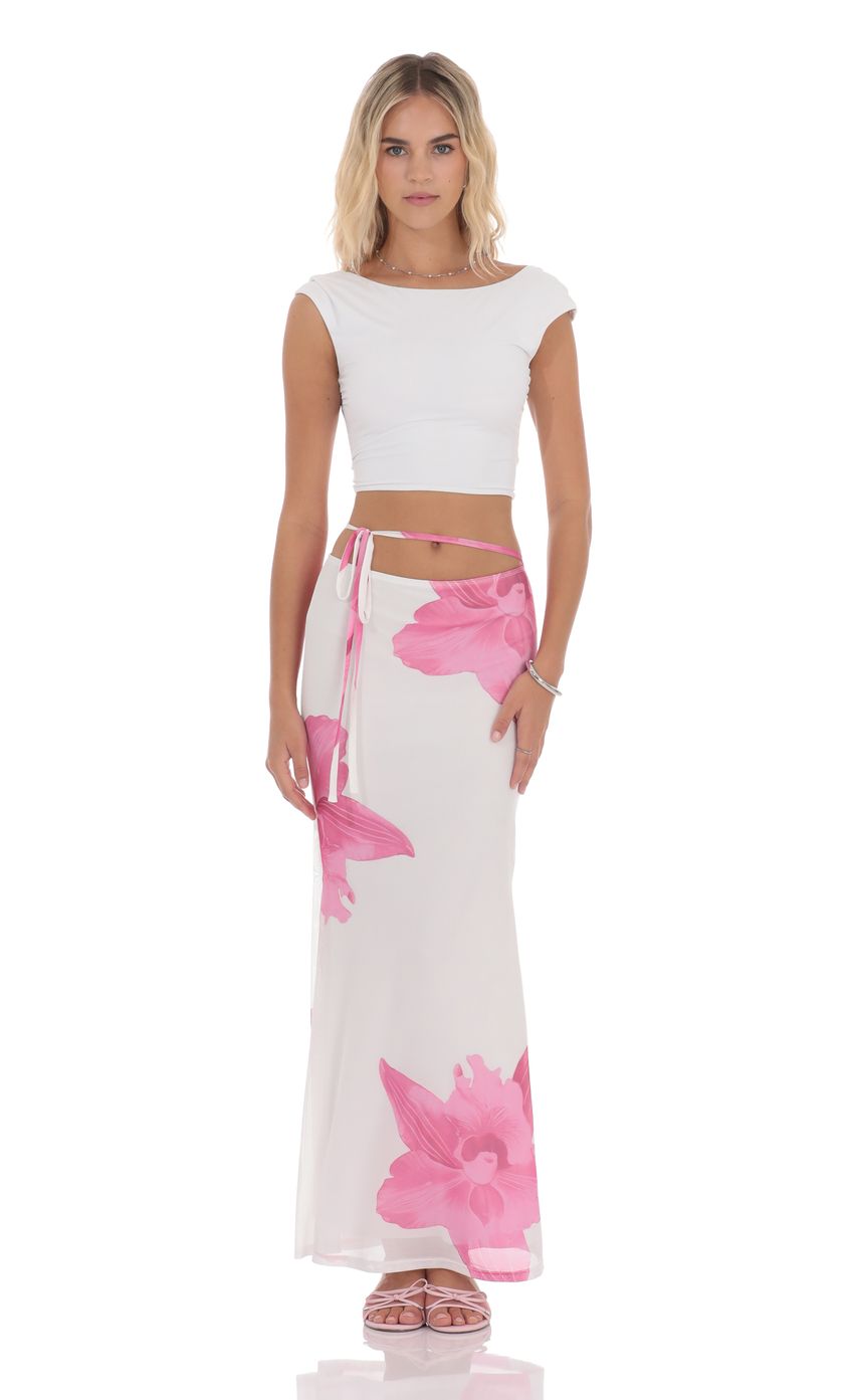 MESH PINK FLOWER MAXI SKIRT
