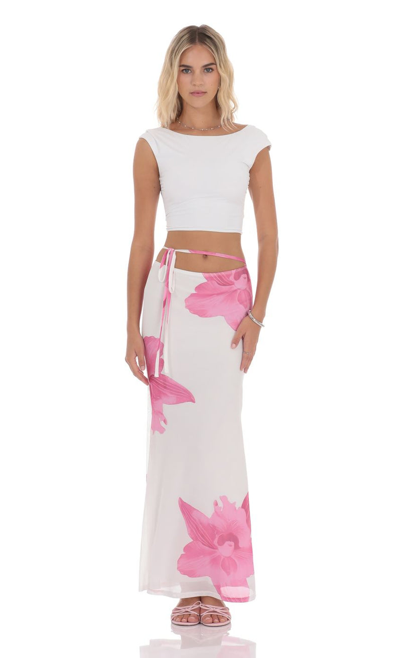 MESH PINK FLOWER MAXI SKIRT