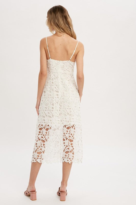 WHITE CROCHET LACE MIDI DRESS