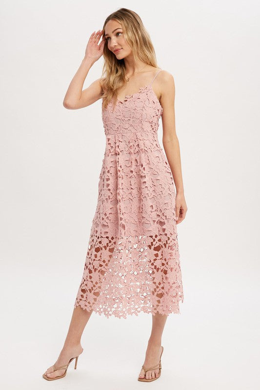 ROSE CROCHET LACE MIDI DRESS