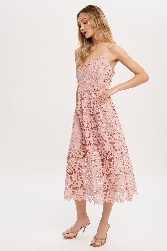 ROSE CROCHET LACE MIDI DRESS