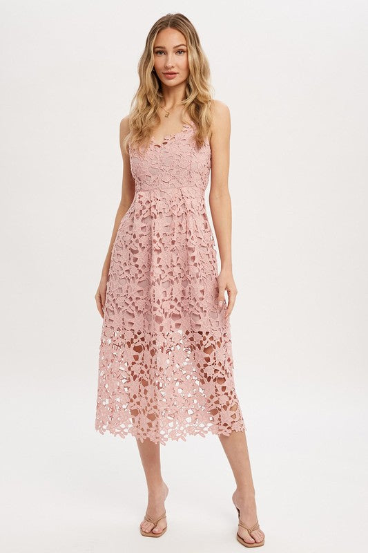 ROSE CROCHET LACE MIDI DRESS