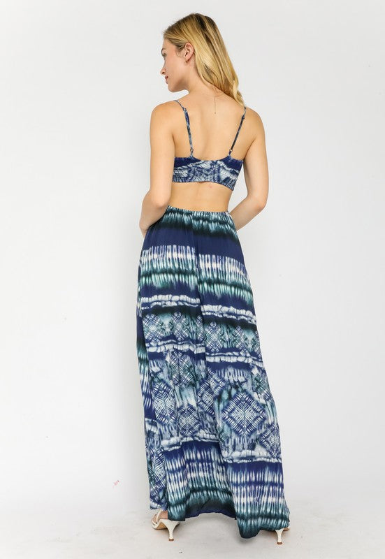 NAVY TIE DYE CUT OUT MAXI