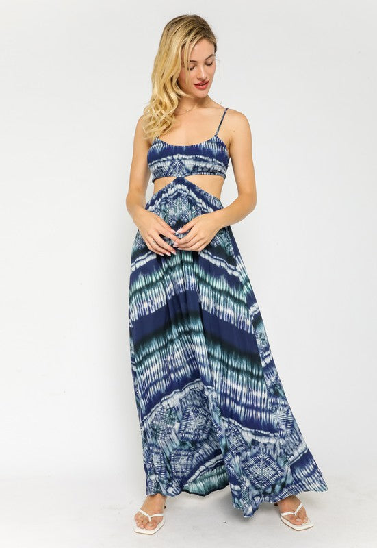 NAVY TIE DYE CUT OUT MAXI