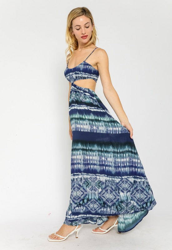 NAVY TIE DYE CUT OUT MAXI