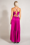 MAGENTA SATIN SLEEVELESS MAXI DRESS