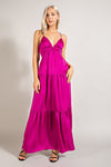 MAGENTA SATIN SLEEVELESS MAXI DRESS