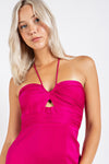 FUSCHIA SATIN KEY HOLE MAXI