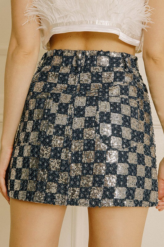 SEQUIN CHECKERED MINI SKIRT