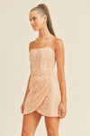 PEACH GLITTER EMBROIDERED DRESS