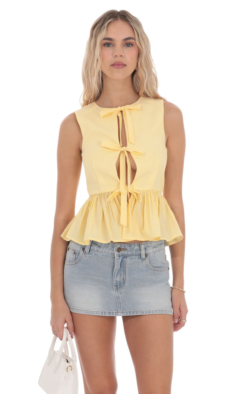 PINSTRIPE YELLOW PEPLUM TOP