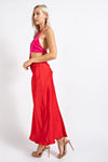 COLOR BLOCK CUTOUT MOCK NECK MAXI DRESS