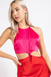 COLOR BLOCK CUTOUT MOCK NECK MAXI DRESS