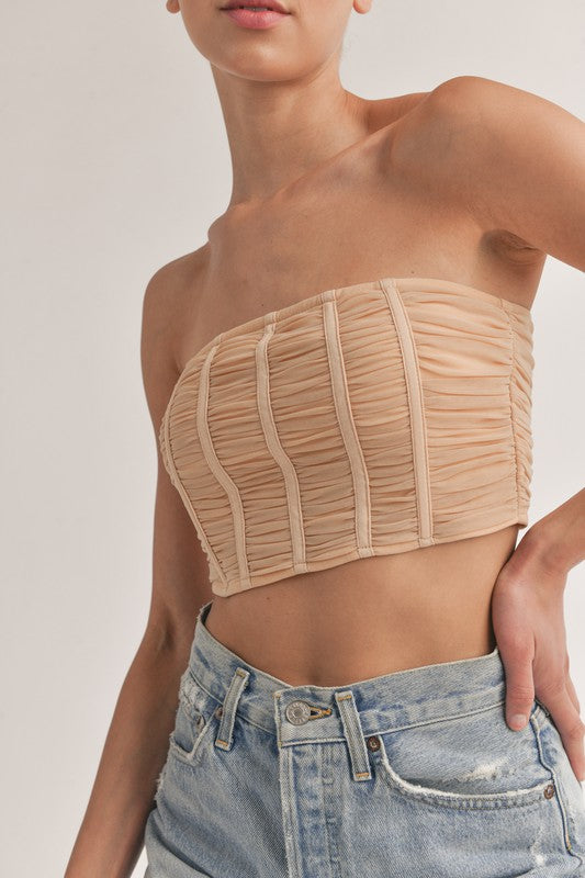 STONE RUCHED MESH TOP
