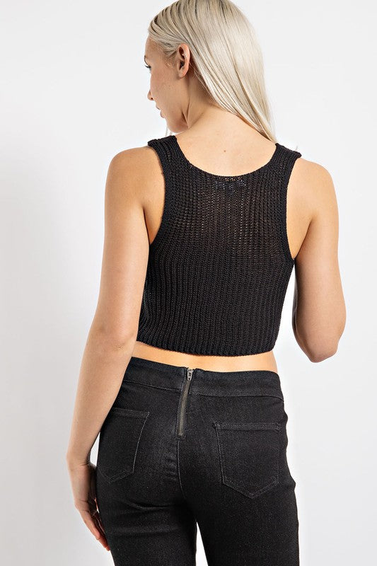 BLACK SWEATER KNIT CROP VEST