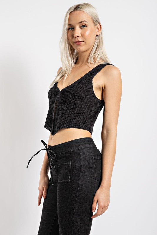 BLACK SWEATER KNIT CROP VEST
