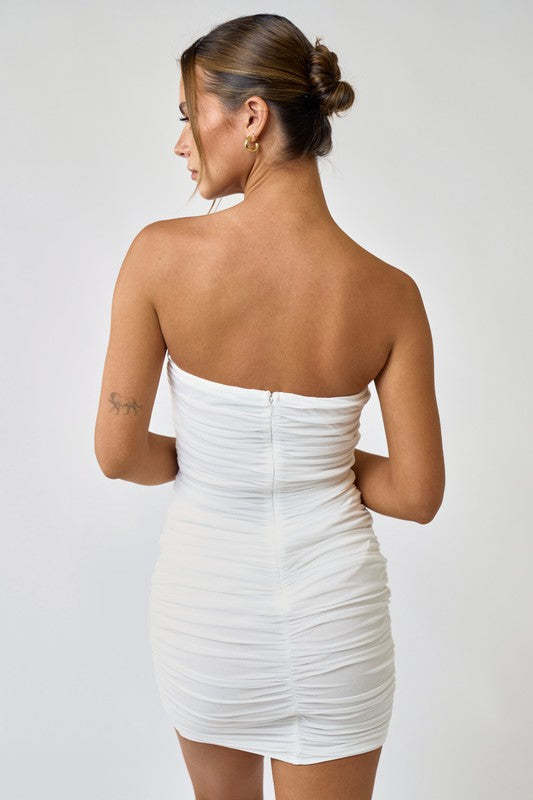 WHITE V-WIRE DETAIL STRAPLESS DRESS
