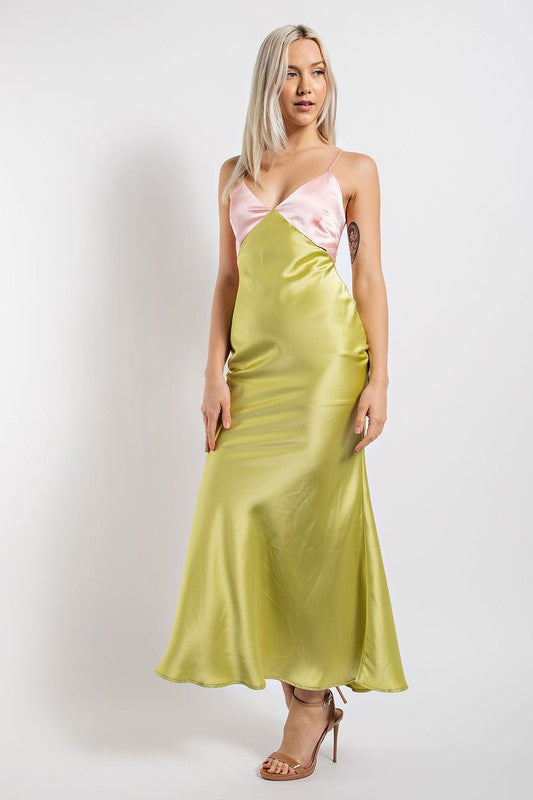 PINK LIME COLOR BLOCK MAXI
