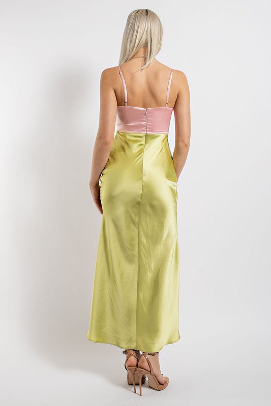 PINK LIME COLOR BLOCK MAXI