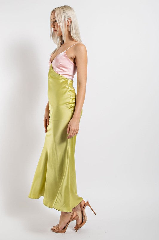 PINK LIME COLOR BLOCK MAXI