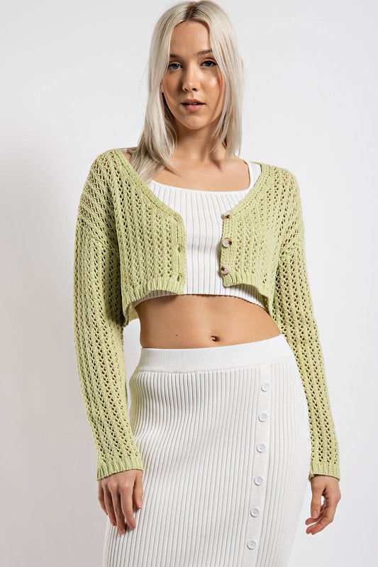 LIME CROCHET CROP CARDIGAN