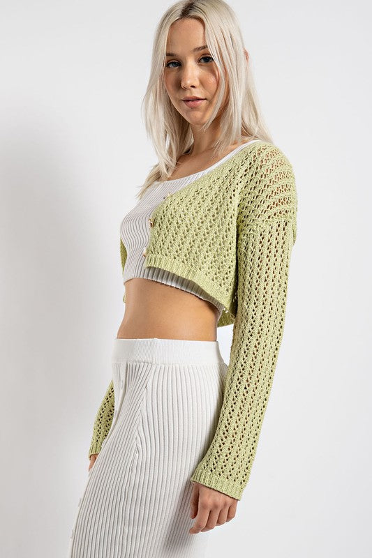 LIME CROCHET CROP CARDIGAN