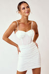 WHITE CORSET DETAIL SLEEVELESS MESH DRESS