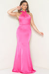 PINK HALTER NECK SATIN MAXI DRESS