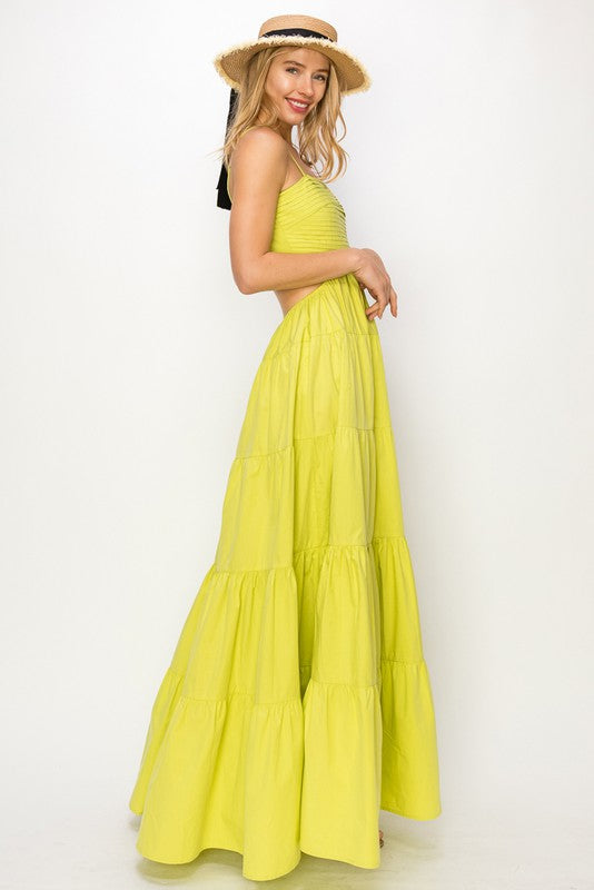 LIME COTTON PLEATED MAXI