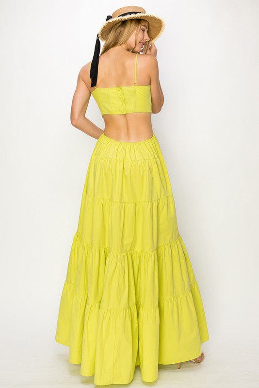 LIME COTTON PLEATED MAXI