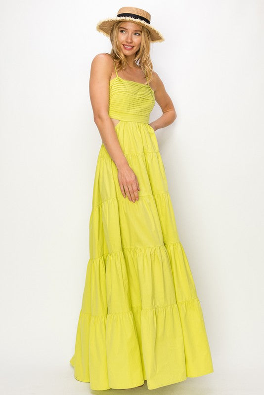 LIME COTTON PLEATED MAXI