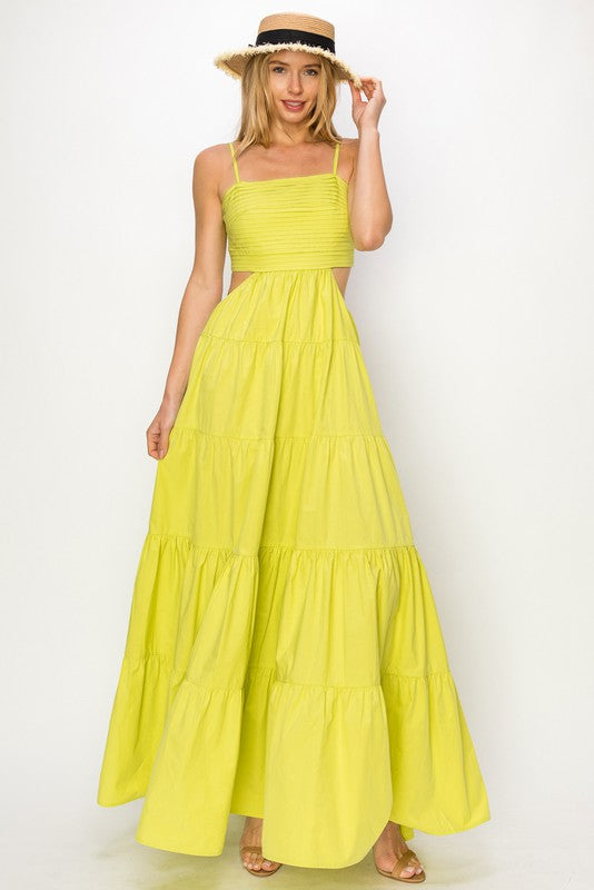 LIME COTTON PLEATED MAXI