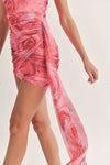 FLOWER MESH DRAPE DRESS