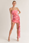 FLOWER MESH DRAPE DRESS