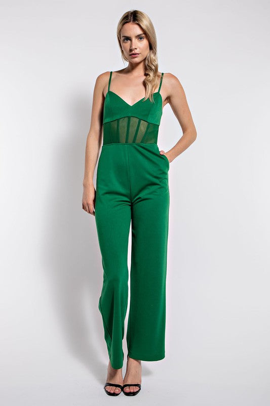 WAIST MESH DETAIL CORSET JUMPSUIT