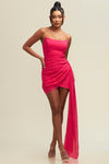 FUSCHIA CHIFFON DRAPE DRESS