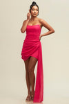 FUSCHIA CHIFFON DRAPE DRESS