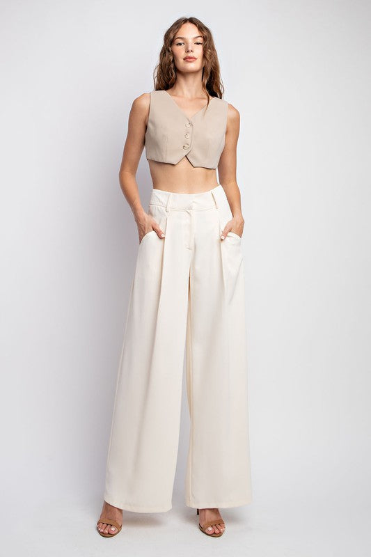 IVORY PLEATED PANTS