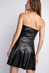 FAUX LEATHER FABRIC MINI FLARE DRESS