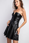 FAUX LEATHER FABRIC MINI FLARE DRESS