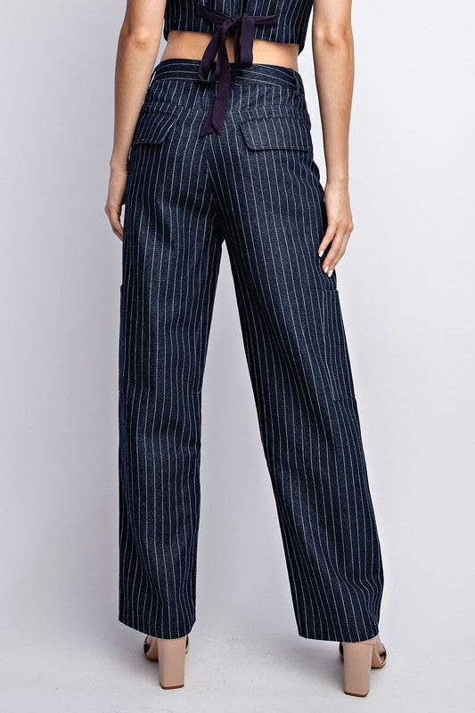 SIDE POCKET WIDE LEG SHIMMER DENIM PANTS