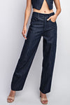 SIDE POCKET WIDE LEG SHIMMER DENIM PANTS