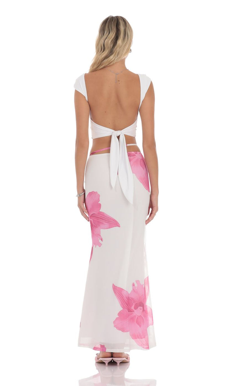 MESH PINK FLOWER MAXI SKIRT