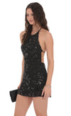 HIGH NECK BLACK SEQUIN MINI DRESS