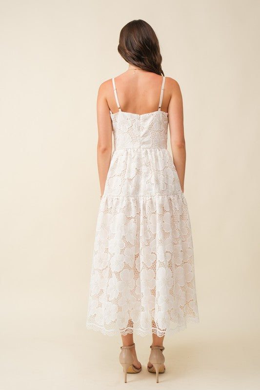 WHITE FLORAL LACE MIDI