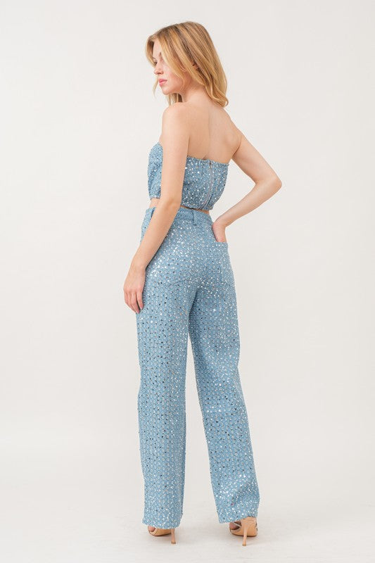 SEQUIN DENIM CROP TOP