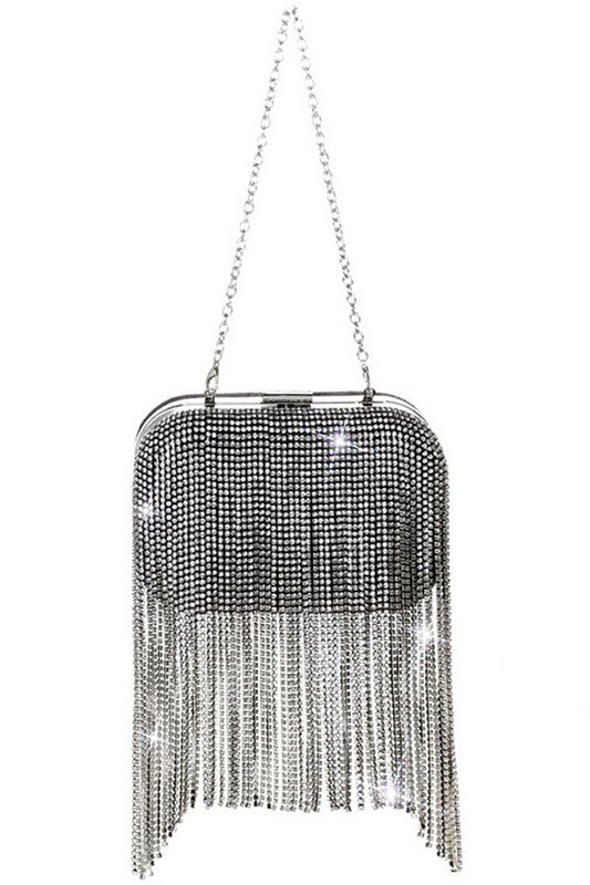 RHINESTONE FRINGE CLUTCH BAG