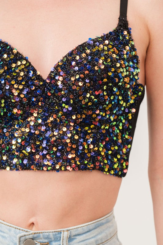 SEQUIN VELVET CROPPED BUSTIER