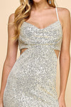 CUT OUT SEQUIN SILVER MIDI